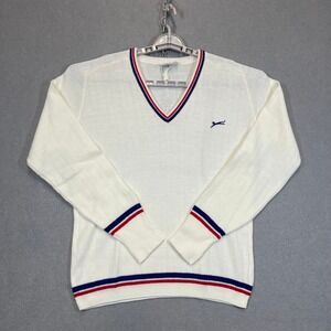 VTG Slazenger Sweater Mens Large Sz 42 Cream V-Neck Wimbledon Tennis 80s England